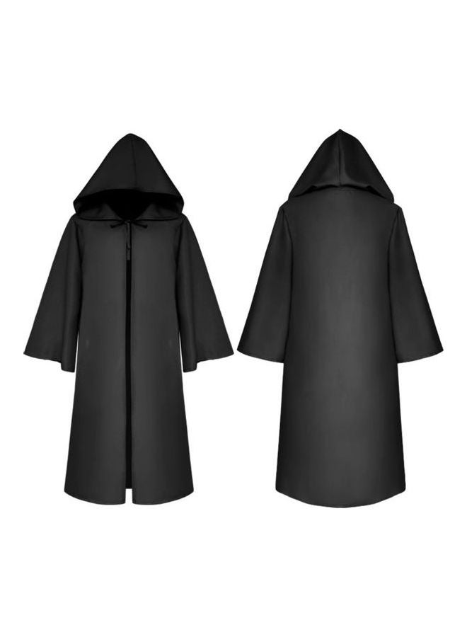 Solid Colour  Hooded Vampire Cape Halloween Masquerade Cloak Black - Image 2
