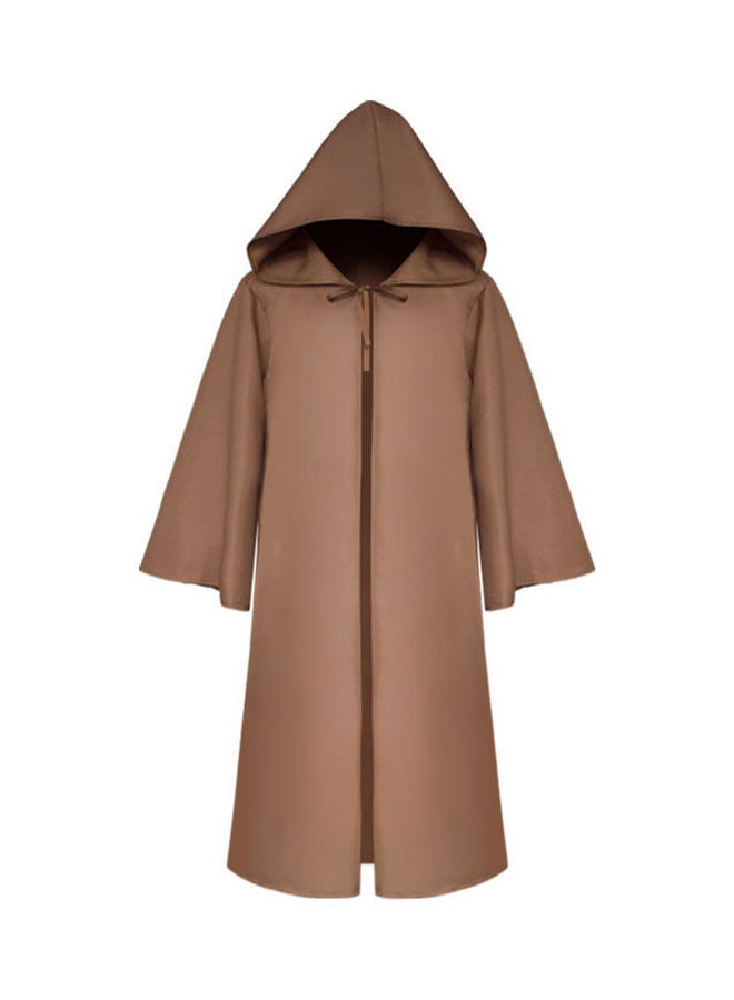 Solid Colour Hooded Vampire Cape Halloween Masquerade Cloak Coffee