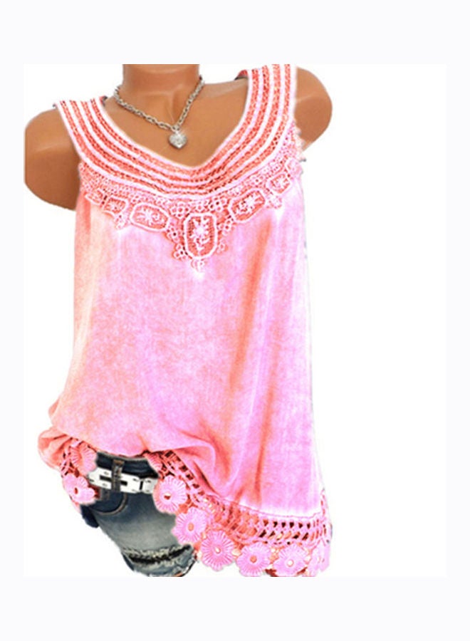 Generic - Summer Casual Lace Patchwork Sleeveless Tank Top Pink - Image 1