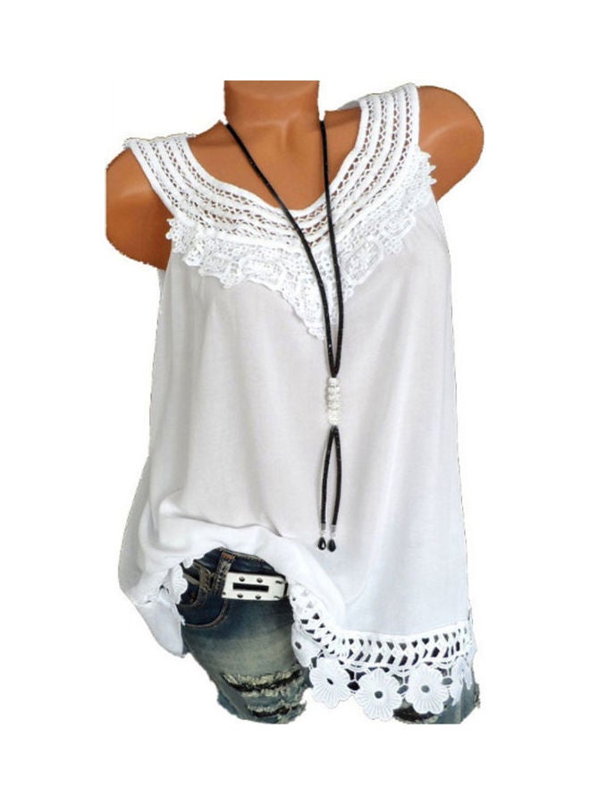 Plus Size Lace Patchwork Vest Solid Colour Sleeveless Tank Top White