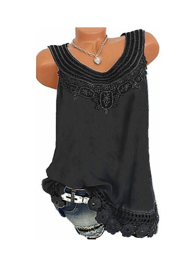 Casual Patchwork Tank Top Black