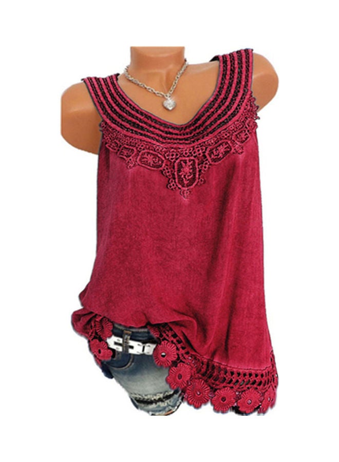 Generic - Casual Patchwork Tank Top Wine Red - Image 1