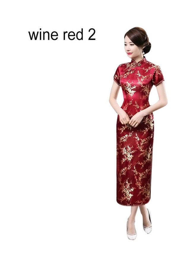 Short Sleeve Evening Dress Red/Gold 