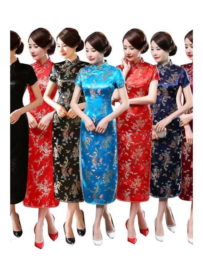 Short Sleeve Long Cheongsam Pink - Image 2