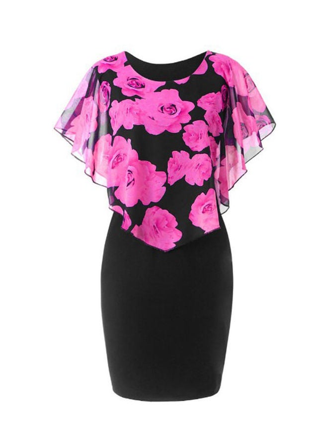 فستان قصير مزين بنقش الزهور وردي/أسود