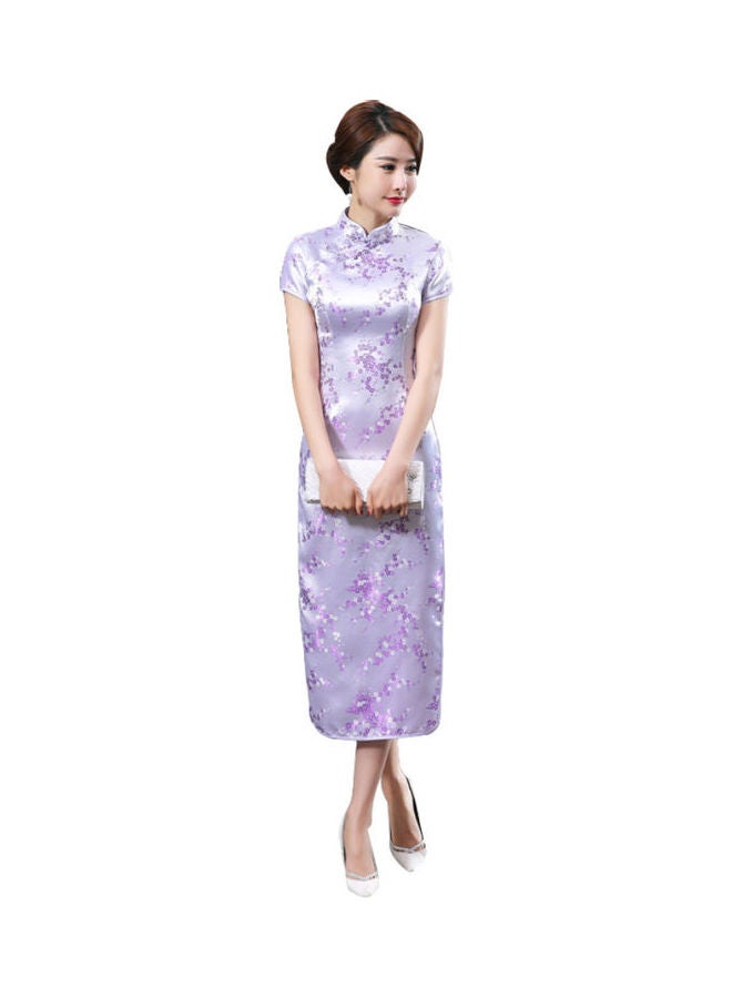 Short Sleeve Long Cheongsam Light Purple