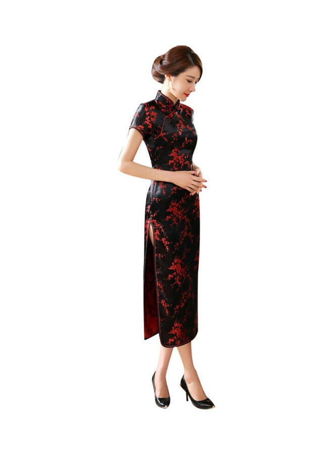 Short Sleeve Long Cheongsam Black/Red