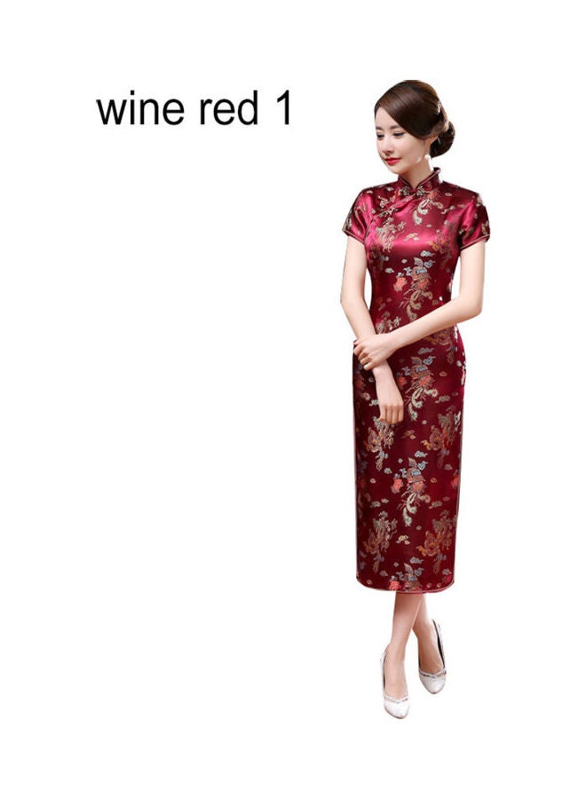 Short Sleeve Long Cheongsam Red 1
