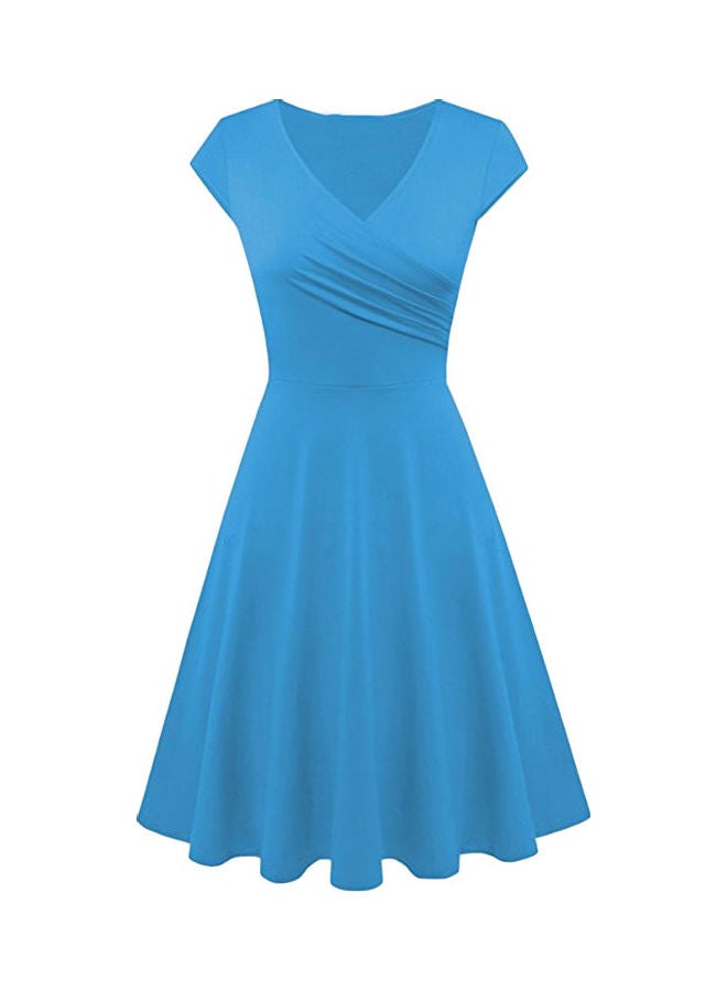 Solid V Neck Banquet Dress Light Blue