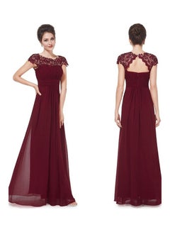 Lace Flower Backless Design Maxi Dress Wine Red