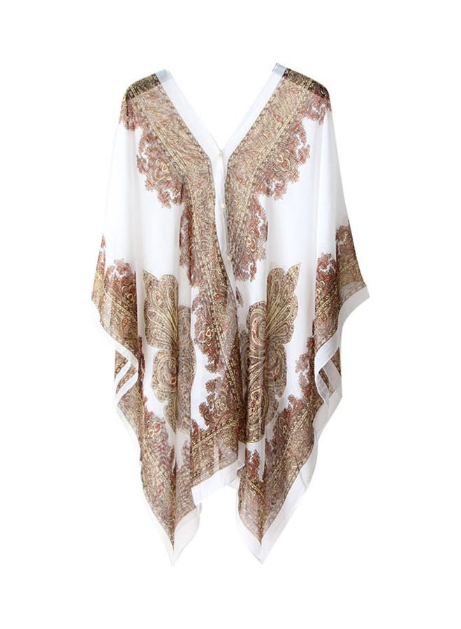 Generic - Summer Beach Bikini Cover Up Loose Shawl White/Brown - Image 1