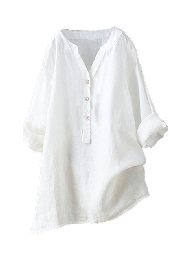 Solid Pattern Button Detailed Loose Top White 