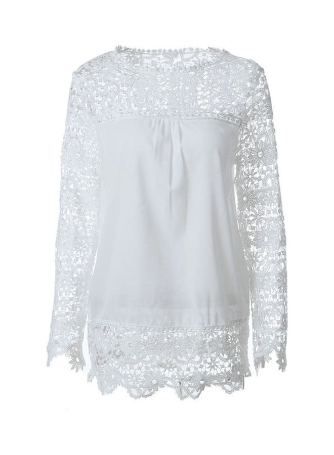 Hollow Floral Lace Design Blouse White