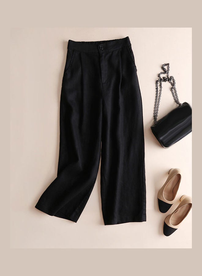 Fashion Casual Loose Wide Leg Long Trouser Pant Black - Image 2