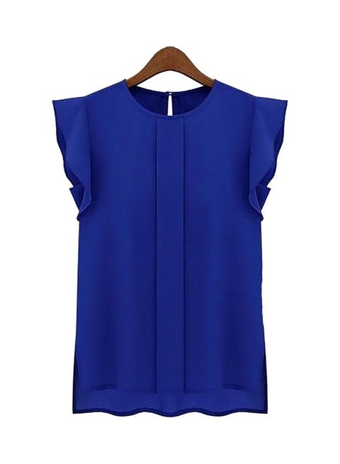 Short Fly Solid Pattern Top Dark Blue