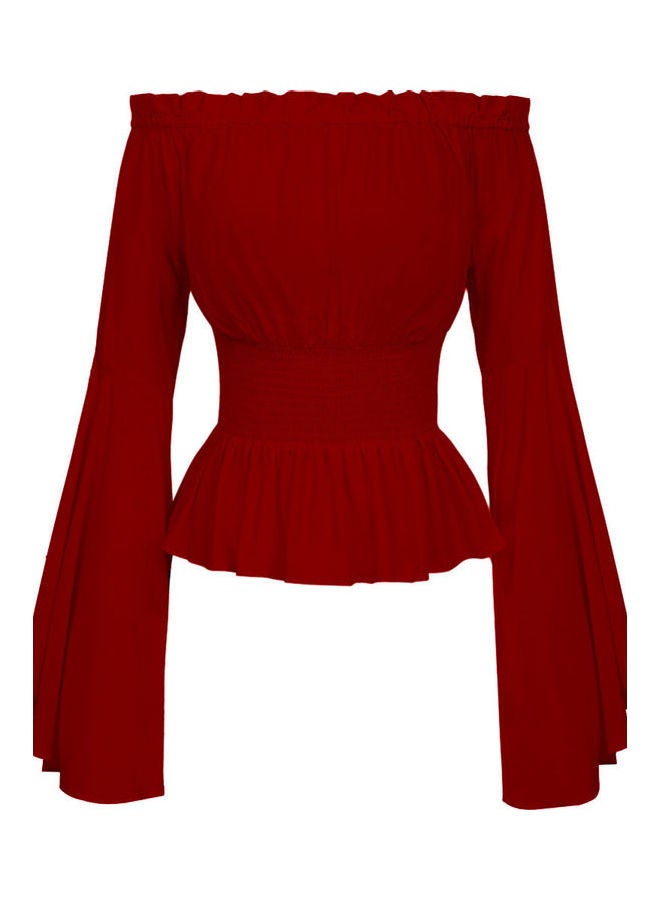 Bell Sleeve Ruffled Blouse Red 