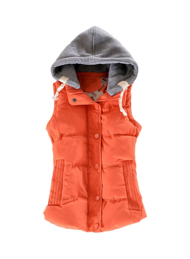 Winter Gilet Vest Zipper Sleeveless Waistcoat Jacket Orange/Grey - Image 1