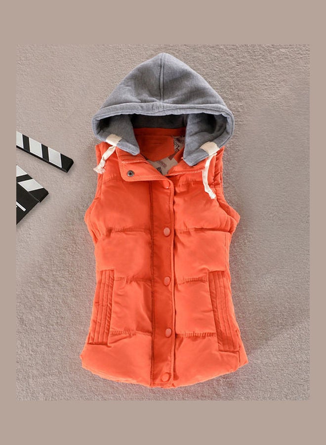 Winter Gilet Vest Zipper Sleeveless Waistcoat Jacket Orange/Grey - Image 2