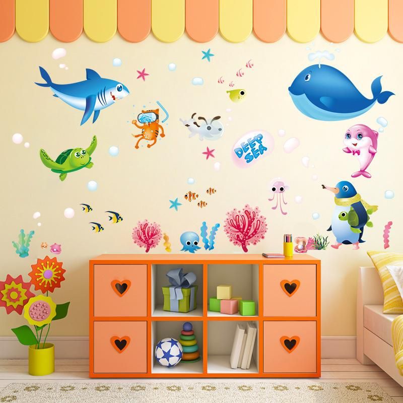 Fast Print Underwater World Small Fish Bath Bathroom Bathroom Waterproof Wall Sticker Multicolour 50x70cm - Image 2