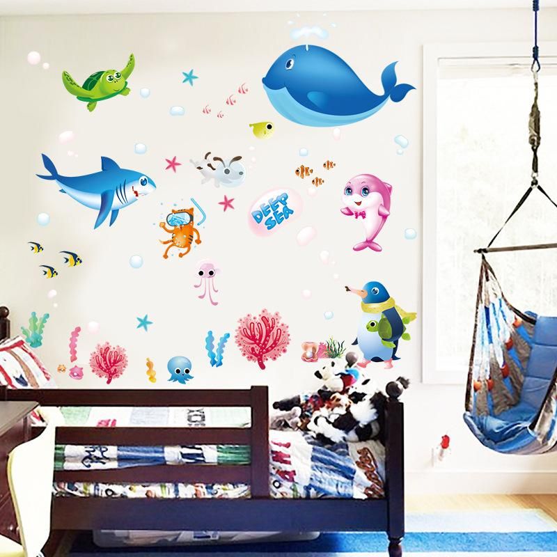Fast Print Underwater World Small Fish Bath Bathroom Bathroom Waterproof Wall Sticker Multicolour 50x70cm - Image 3