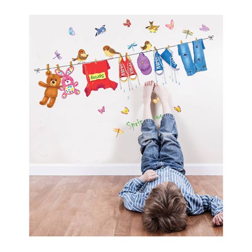 Fast Print Wall Decor Dangling Clothes Silhouette Sticker Multicolour 90x60cm - Image 3