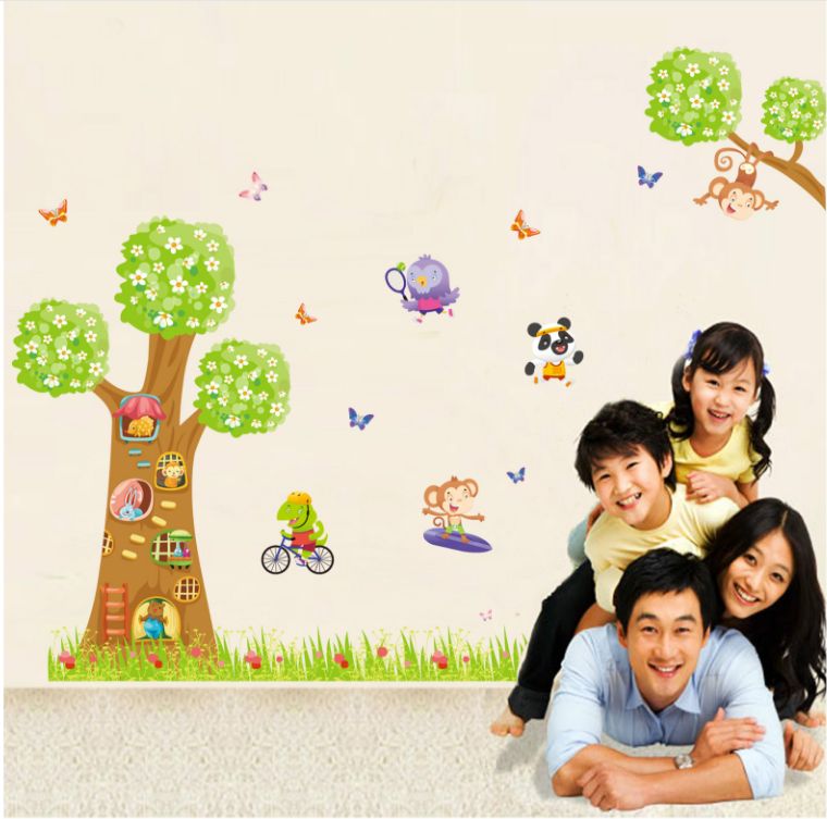 فاست برينت ملصق جداري فني قابل للإزالة بتصميم عالم الحيوانات الكرتونية متعدد الألوان 90x60سم - Image 3