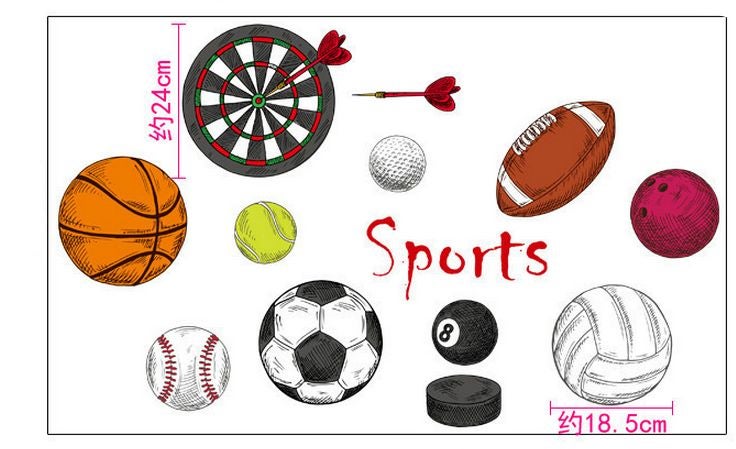 فاست برينت ملصقات جدارية بطبعة كرات وكلمة "Sport" متعدد الألوان 70x50سم - Image 2