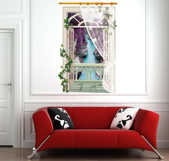 Fast Print - 3D wallpaper landscape fake window lavender creek living room porch light candle Wall Sticker Multicolour 90x60cm - Image 1