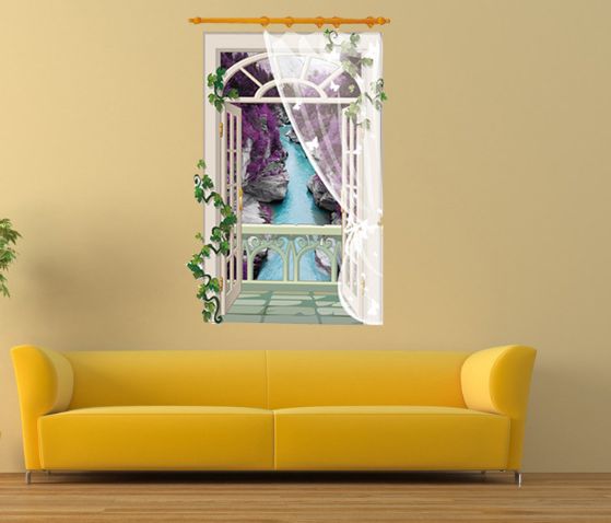 Fast Print - 3D wallpaper landscape fake window lavender creek living room porch light candle Wall Sticker Multicolour 90x60cm - Image 1