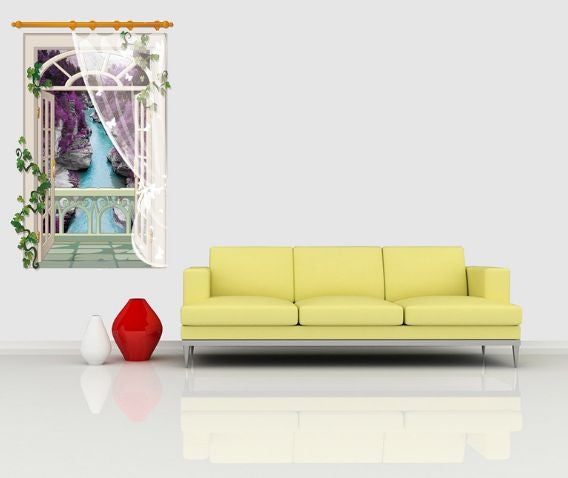 Fast Print - 3D wallpaper landscape fake window lavender creek living room porch light candle Wall Sticker Multicolour 90x60cm - Image 1