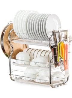 Generic 2 Tier Dish Drying Rack Silver/White 59x15.5x27cm  - Image 1