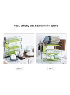 Generic 2 Tier Dish Drying Rack Silver/White 59x15.5x27cm  - Image 2