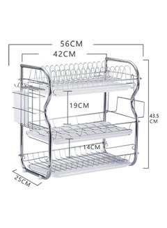 Generic 2 Tier Dish Drying Rack Silver/White 59x15.5x27cm  - Image 5