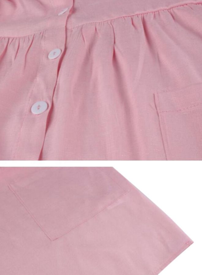 شاربدو فستان قصير بأكمام قصيرة وجيبين جانبيين وفتحة عنق على شكل حرف V وردي - Image 4