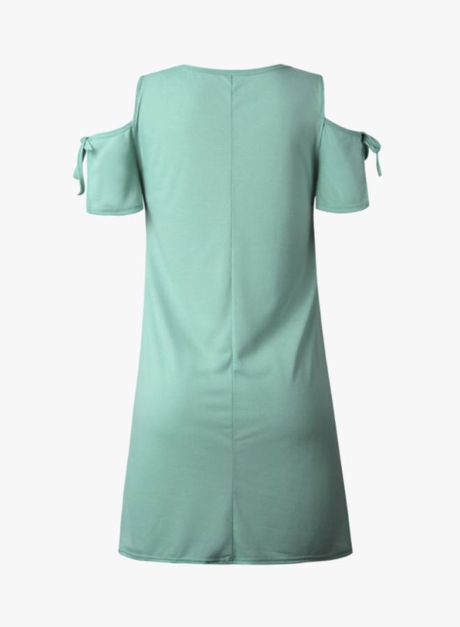 Sharpdo - Round Neck Mini Dress Green - Image 1