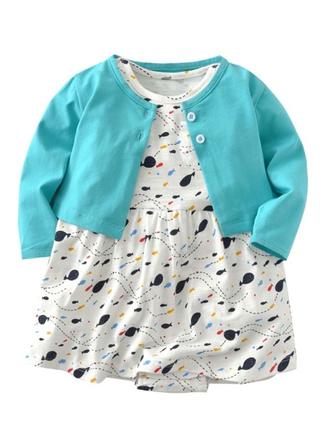 شاربدو طقم فستان من قطعتين أبيض/أزرق/أسود/أصفر - Image 1