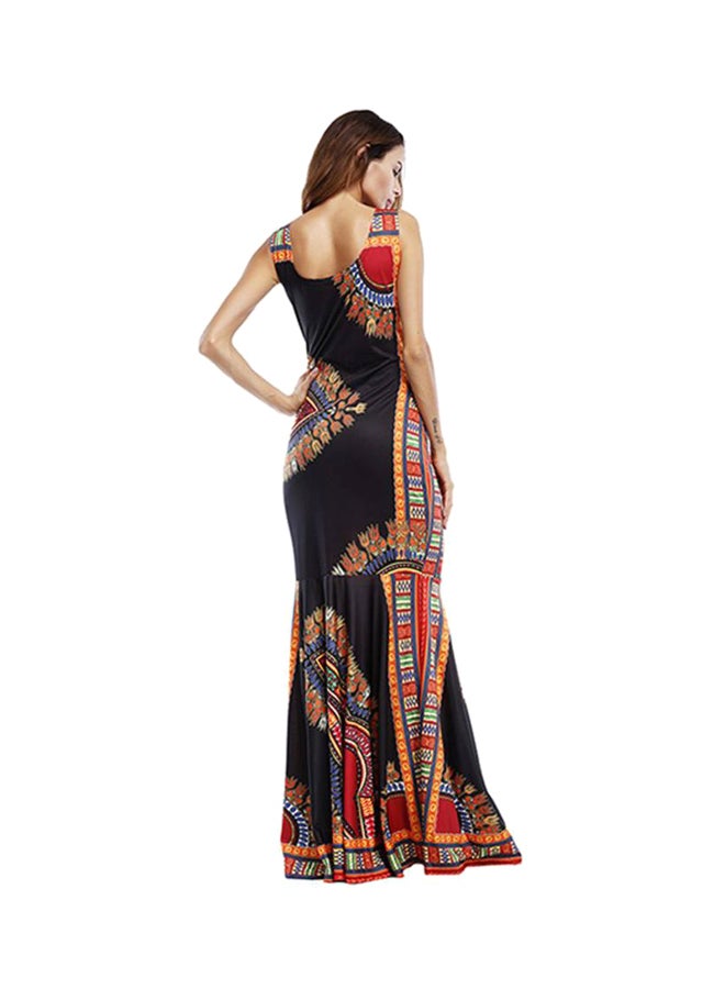 شاربدو فستان شاطئ مطبوع من دون أكمام أسود / أحمر / أزرق - Image 2