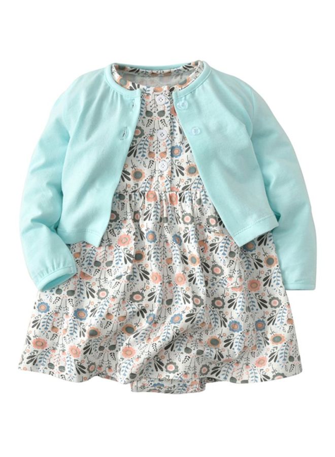 شاربدو طقم فستان من قطعتين أزرق/أخضر/أبيض - Image 1