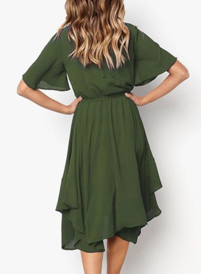 Round Neck Short Sleeve Irregular Dress Green