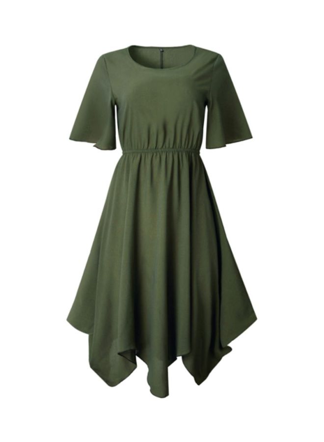 Round Neck Short Sleeve Irregular Dress Green