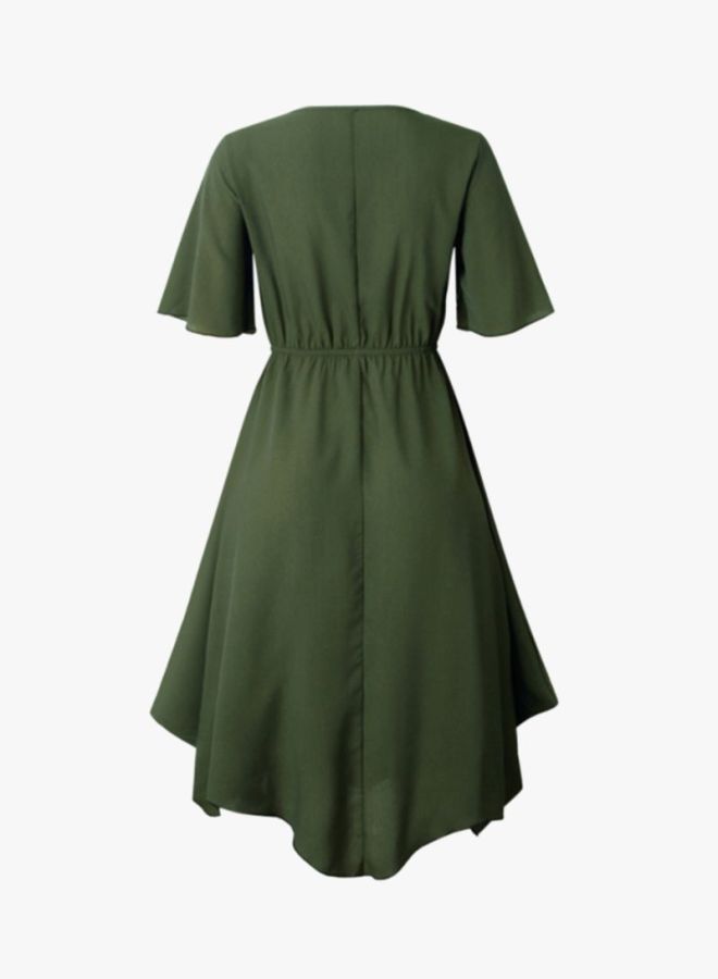 Round Neck Short Sleeve Irregular Dress Green