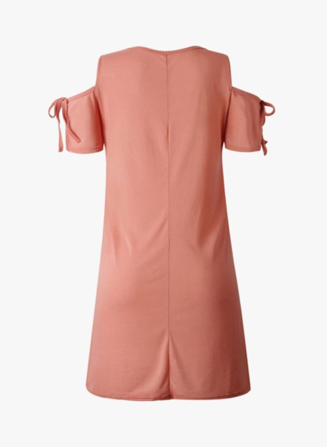 Sharpdo - Round Neck Mini Dress Orange - Image 1