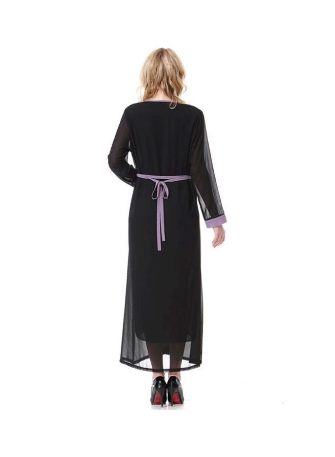 شاربدو فستان شيفون بأكمام طويلة ورقبة مستديرة أسود/بنفسجي - Image 2