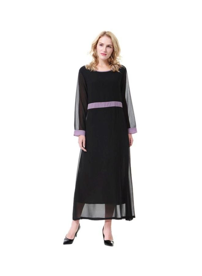 شاربدو فستان شيفون بأكمام طويلة ورقبة مستديرة أسود/بنفسجي - Image 1