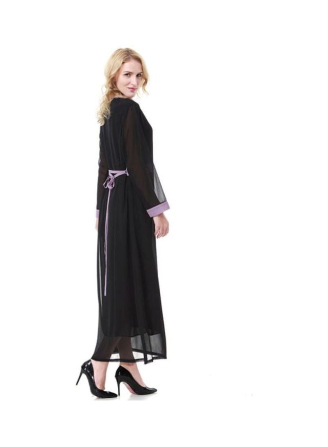 شاربدو فستان شيفون بأكمام طويلة ورقبة مستديرة أسود/بنفسجي - Image 3