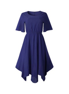 Round Neck Short Sleeve Irregular Dress Navy Blue