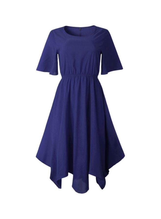 Sharpdo - Round Neck Short Sleeve Irregular Dress Navy Blue - Image 1