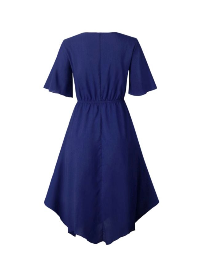Sharpdo - Round Neck Short Sleeve Irregular Dress Navy Blue - Image 1