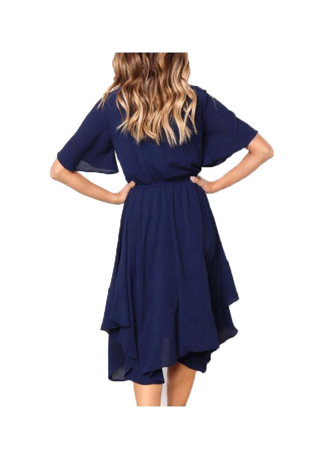 Sharpdo - Round Neck Short Sleeve Irregular Dress Navy Blue - Image 1