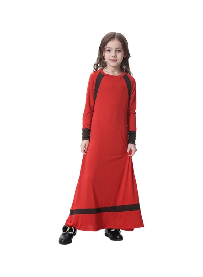 شاربدو فستان طويل برقبة مستديرة وأكمام طويلة أحمر وأسود - Image 1